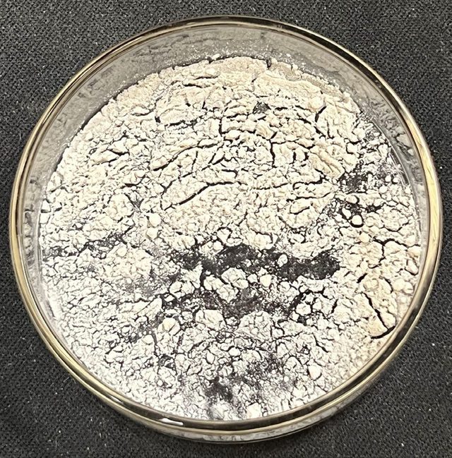 Coal Z-4 after plasma ashing, cracked light-grey ash layer