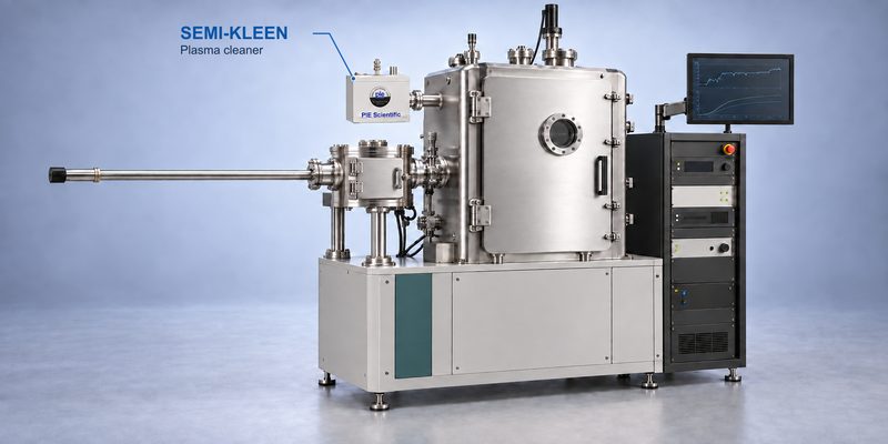 E-beam evaporation tool with SEMI-KLEEN plasma cleaner (generic illustration)